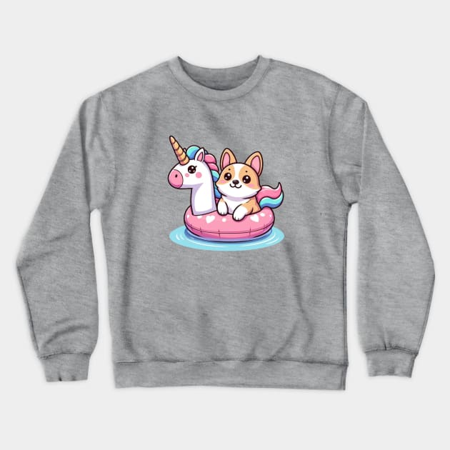 Kawaii corgi pool party Crewneck Sweatshirt by WellnerCreations